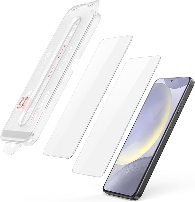 FLOLAB NanoArmour ONETIME for Samsung Galaxy S25+ Plus / S24+ Plus Case Friendly Screen Protector Tempered Glass 2 Pack Fingerprint ID Compatible Durable Dust Free Easy to Install