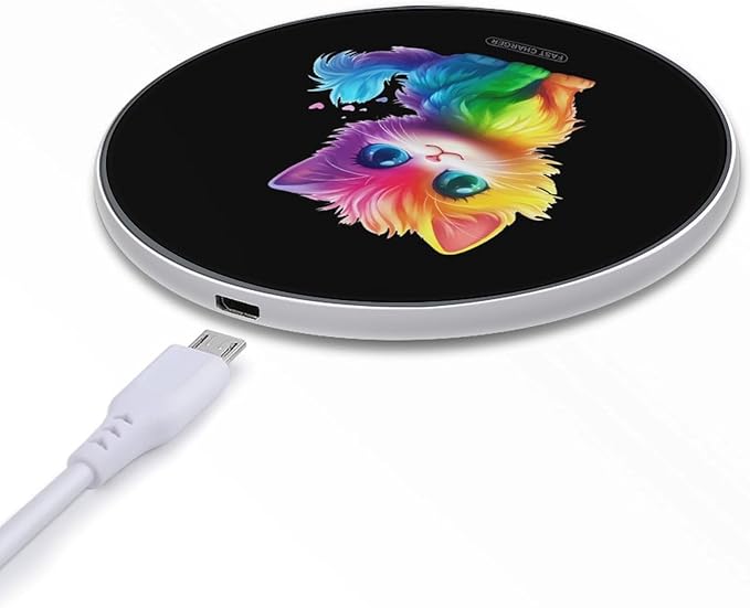 Colorful Rainbow Cat Wireless Charger Anti-Slip Wireless Charging Pad Slim Charger Mat for Men Women