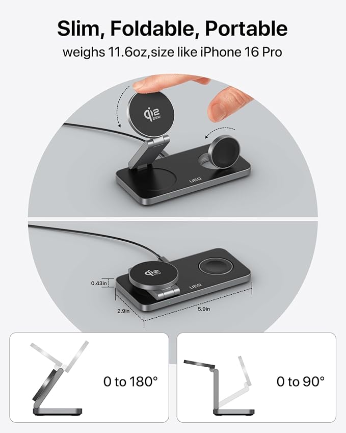 3-in-1 Charging Station for Apple DevicesQI2.2 25W Ultra-Fast Magnetic Wireless Charger StandCompatible with MagSafeFoldable Travel Charger for iPhone Air/17/16/15/14/13/12Apple WatchAirPods