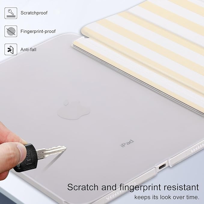 case for ipad 11th Generation11 Inch 2025 (A16 Chip) &amp 10th Gen 10.9 Inch 2022 - Slim Scratch-Resistant Hard PC Translucent Back Shell Smart Cover Wake/Sleep FunctionYellow Stripes