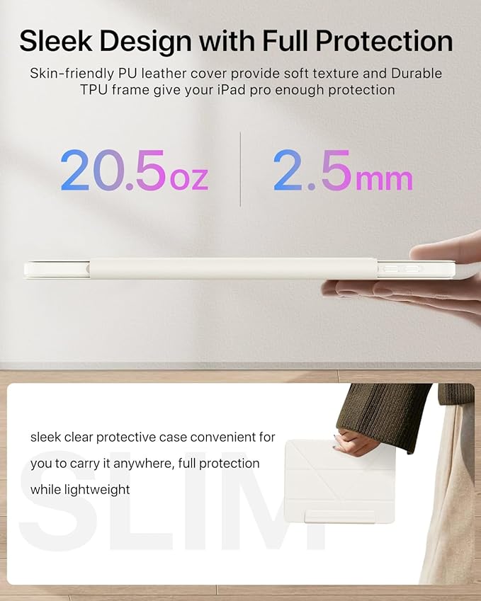 for iPad Pro 13 inch Case M5/M4 (2025/2024) Multi-Angle Y Fold Stand Magnetic Premium PU Leather Full Protective Case with Hidden Pencil Holder (Cream White)