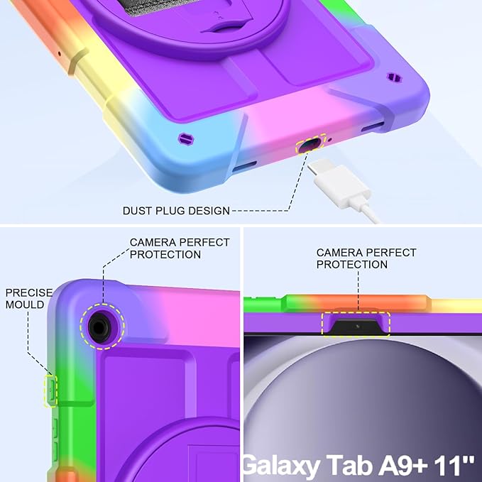 BMOUO for Samsung Galaxy Tab A9+/A9 Plus Case 11 2023 (SM-X210/X216/X218) Shockproof Galaxy Tab A9 Plus Case with Rotating Stand and Hand/Shoulder Strap Purple