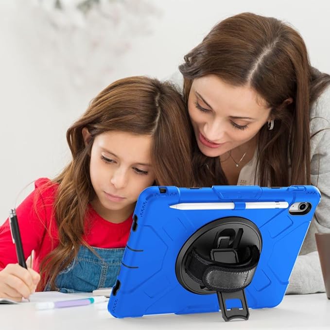 Case for iPad (A16) 11th/10th Generation Case: Protective Cover for iPad 11th Gen 11 Inch 2025 &amp10th Gen 10.9 2022 with Screen Protector- Stand- Shoulder Strap- Handle- Pencil Holder-Black+Blue