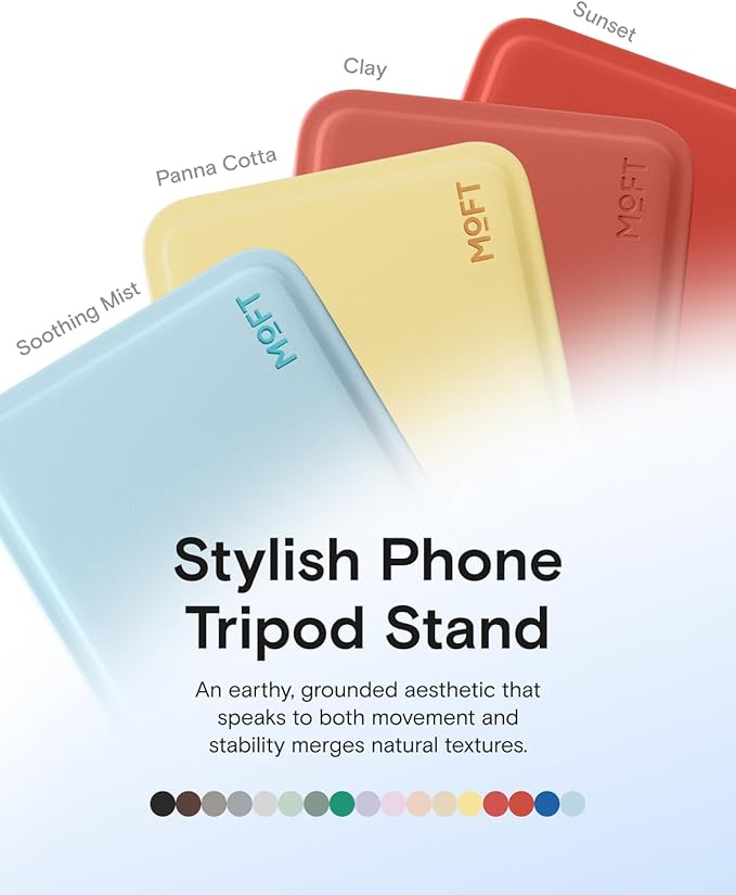 MOFT Phone Stand Magnetic Phone Tripod Stand Stain-Resistant MOVAS Leather &amp Angle Adjustment &amp Strong Magnets Tripod for iPhone 17/16/15/14/13/12 (Included Metal Ring)-Sunset