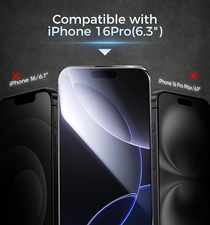 MAGIC JOHN 3rd Gen Upgraded for iPhone 16 Pro Screen Protector 6.3 Inch HD Clear Shatterproof Tempered Film Auto Dust-Elimination Bubble Free Easy Installation 2 Pack