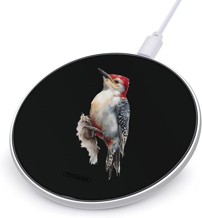 Watercolor Woodpecker Bird Phone Charger Magnetic Charging Pad Anti-Slip with USB Cable