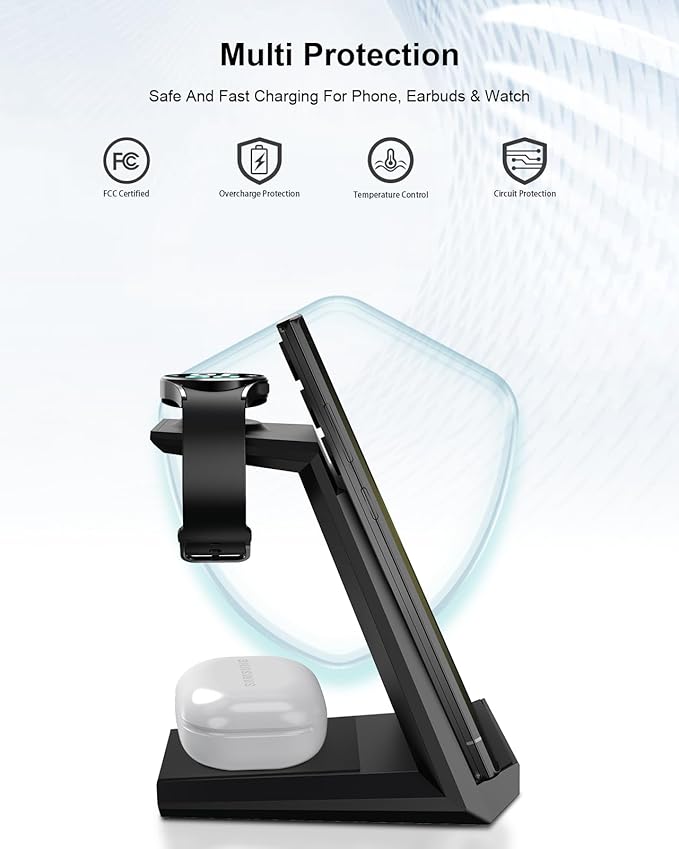 Wireless Charger for Samsung - Nanami 3 in 1 Charging Station for Multiple Devices Fast Charger Stand for Galaxy S26 S25 S24 S23 Ultra S22 Z Flip Fold 7Galaxy Watch 6/5/5 Pro/4/3 Galaxy Buds 2 Pro
