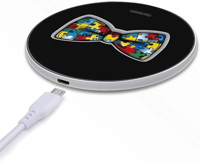 Autism Awareness Bow Wireless Charger Anti-Slip Wireless Charging Pad Slim Charger Mat for Men Women