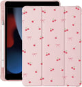 Cute Kawaii Cherry Bow for iPad Air5/Air4 Case with Pencil Holder Auto Sleep/Wake Pink Leather Soft TPU Back Cover for iPad 10.9 Inch 2022/2020