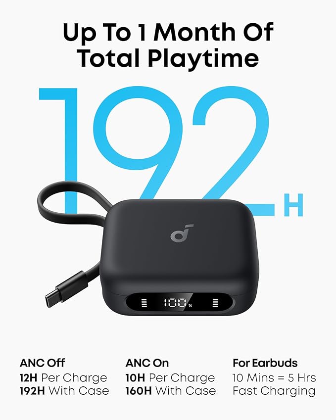 Soundcore P41i by Anker Adaptive Noise Cancelling Earbuds with Portable Phone Charger Only for USB-C Charging 12H Playtime 192H with Case 6-Mic AI Clear Calls IPX5 Wireless Bluetooth Earbuds