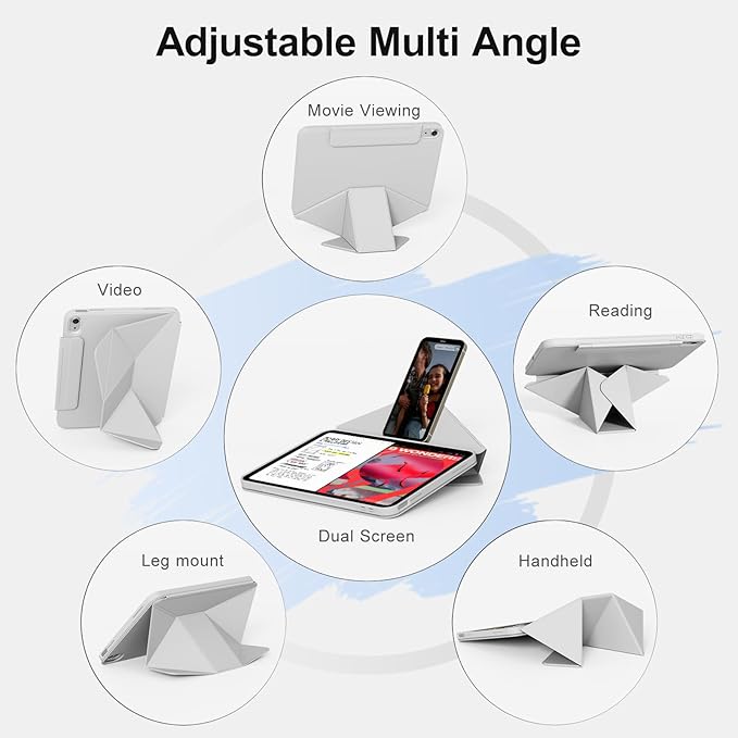 for iPad A16 Case 11th Generation 11 Inch 2025 for iPad 10th Generation Case 10.9 Inch 2022 with Pencil Holder Folio Stand Cover Clear Back Magnetic Attachment Multi Angles Gray
