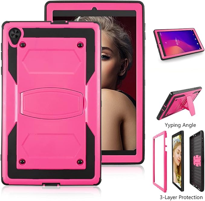 Mignova for Alcatel Joy Tab 2 8 inch 2020 Case Model 9032Z Come with HD Tempered Glass Screen Protector for TCL Tab Model 9048S Tablet Case Built in Stand Shockproof Hard Back Shell Case (Pink+1 Pcs)