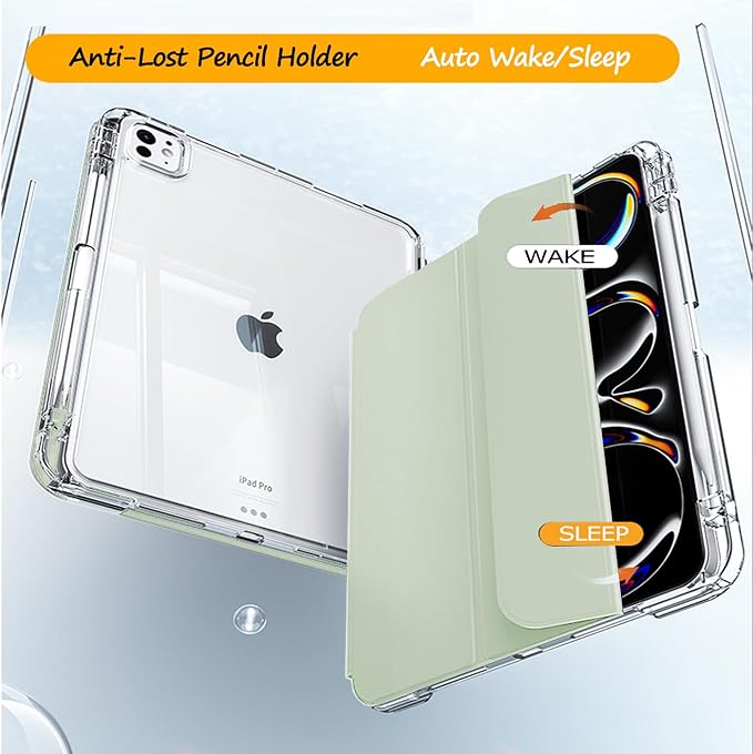 Slim Case for iPad Pro 11 Inch 4th/3rd/2nd Generation (2022/2021/2020) Clear Case with Pencil Holder Slide to Separate Auto Sleep/Wake Detachable Trifold with Stand Leather Cute Cover (Green)