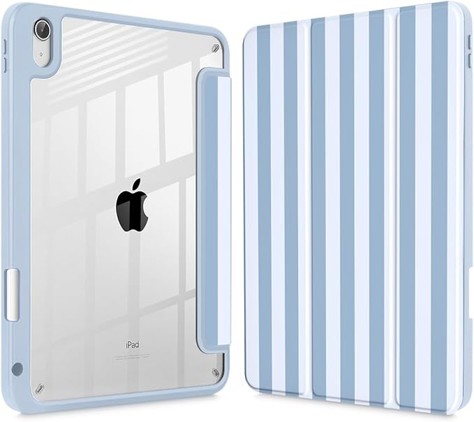 Tuiklol Case for iPad 11 inch (A16 Chip) 2025 Gen 11th / iPad 10.9 inch 2022 10th Gen Buit in Pencil Holder with Shockproof Cover Clear Transparent Back Shell Auto Wake/SleepBlue Striped