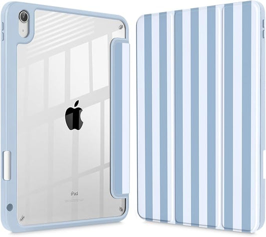 Tuiklol Case for iPad 11 inch (A16 Chip) 2025 Gen 11th / iPad 10.9 inch 2022 10th Gen Buit in Pencil Holder with Shockproof Cover Clear Transparent Back Shell Auto Wake/SleepBlue Striped