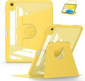 Soke Rotating Case for iPad (A16) 11th Generation 2025 iPad 10th Gen 2022 with Pencil Holder [Shockproof + Auto Sleep/Wake] 360 Degree Rotation Clear Back for iPad 11/10.9 - Yellow