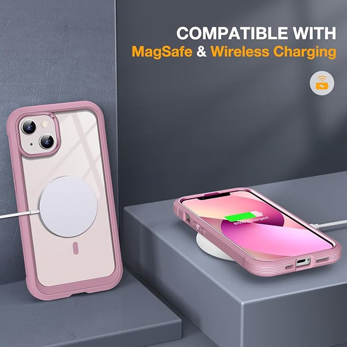 Miracase for iPhone 13 Mini Case 5.4with MagSafeBuilt in Screen ProtectorFull-Body Protection(Dark Pink)