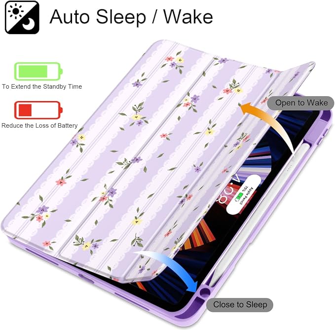 Mektron Case for M5/ M4 iPad Pro 11 inch 2025/2024 with Pencil Holder Compatible Models: A3357/A3358/A3359/A2836/A2837/A3006 Shockproof Cover Clear Shell Flowers &amp Adorable Lace