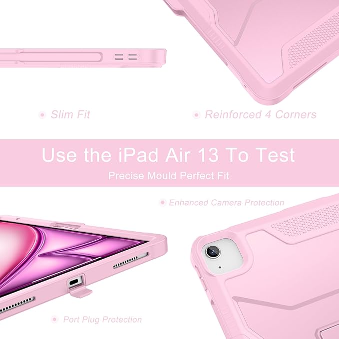 Soke Case for iPad Air 13-Inch M4 2026 M3 2025 &amp M2 2024with Built-in Screen Protector and Kickstand Rugged Full-Body Heavy Duty Protective Cover for Apple iPad Air 13 - Pink