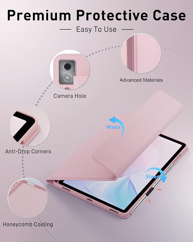 Case with Keyboard for 2025 Lenovo Idea Tab Plus 12.1 Inch/Lenovo Tab K12 - Rainbow Backlit Detachable Cover with Mouse (TB361FU/TB361ZU) - Pink