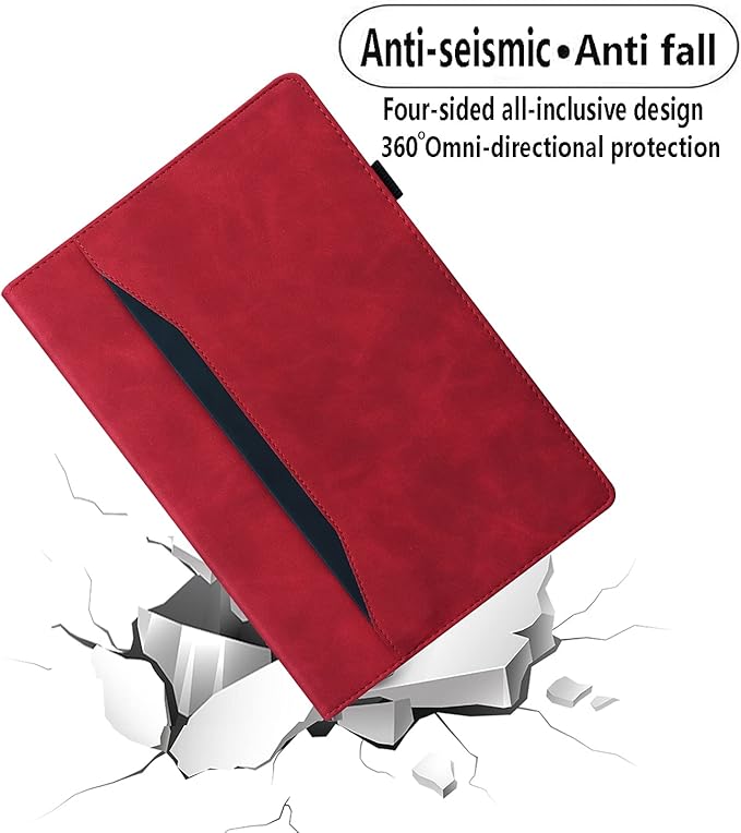 Flip Case for Samsug Galaxy Tab A9+ Plus 11 inch (SM-X210/X216/X218) PU Leather Stand Soft Back CoverAdjustable Stand Shell w/Card Slots/Pen Holder/Front Pocket - Red