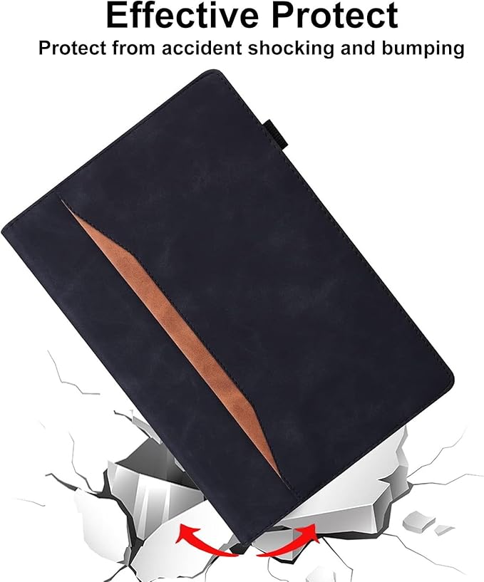 Shockproof Case for Lenovo Tab One 8.7 inch 2025 Model - Retro PU Leather + TPU Hybrid Protective Cover with Anti-Slip Grip Strap &amp Card Slots -Black
