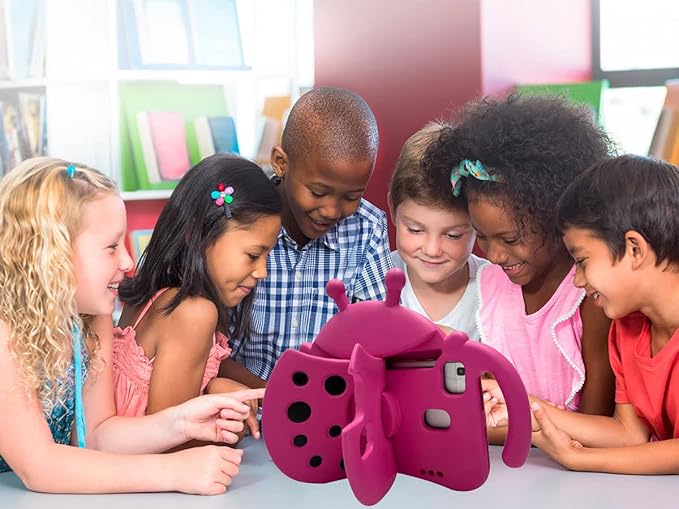 for Alcatel Joy Tab 2 Case for Kids Children Friendly Shockproof Protective Stand Handle Cover for Joy Tab 2 Case Alcatel 2020 8 Tablet (Model: 9032Z) for Boys Girls Cute Ladybug - Hot Pink