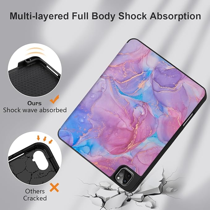 MEEgoodo Case for iPad Pro 12.9 Case M2 6th/5th/4th/3rd Generation 2022 2021 2020 2018 Protective Tablet Cover with Soft Back Shell for Kids Pink Marble Texture