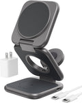 Foldable Magnetic Wireless Charger KU XIU X40 Plus Aluminum Alloy 3 in 1 Charging Station for Apple Fast Mag-Safe Charger for iPhone 17 16 15 14 13 Series 5W for iWatch AirPods 3/2/Pro Dark Gray