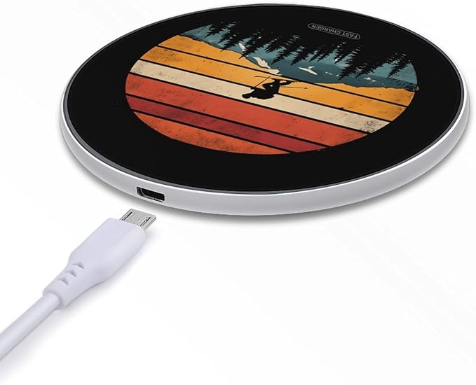 Vintage Sunset Skiing Skiers Wireless Charger Anti-Slip Wireless Charging Pad Slim Charger Mat for Men Women