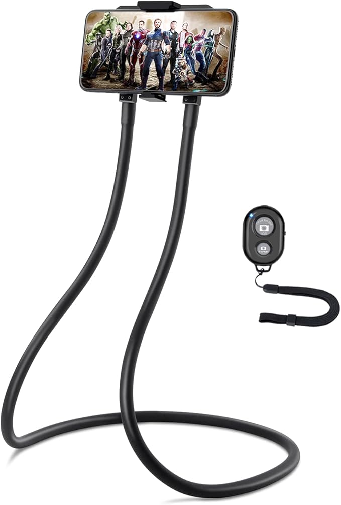 B-Land Upgrade Phone Holder for Bed Neck Phone Holder Gooseneck Cell Phone Holders Universal Mobile Phone Stand with Remote for Taking Videos &amp Group Photos (Black)
