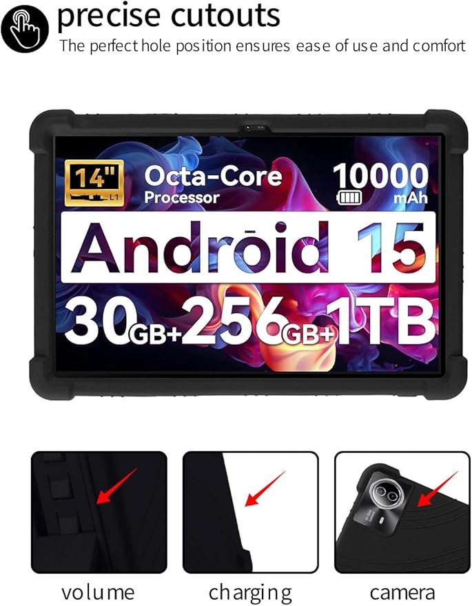 for Urao G140L 14 Inch Tablet CaseBOVUGAC Soft Silicone Adjustable Stand Shockproof Kids Friendly for Higrac G140L 14 Tablet(Black)