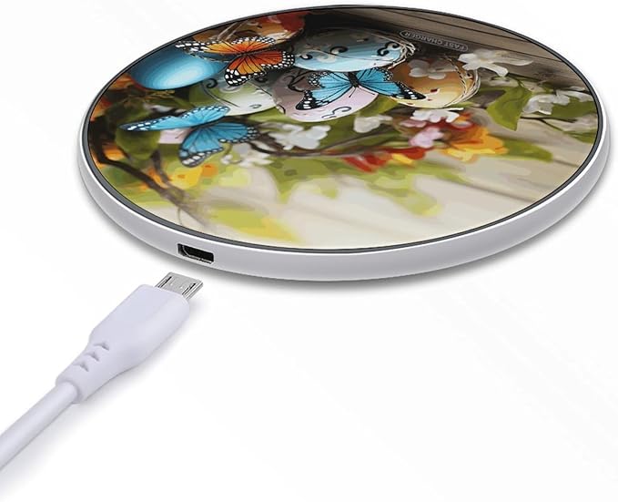 Easter Eggs with Butterfly Wireless Charger Fast Wireless Charging Pad with USB Cable 10W Anti-Slip Magnetic Wireless Charger Portable Slim Charger Puck Travel Charging Station