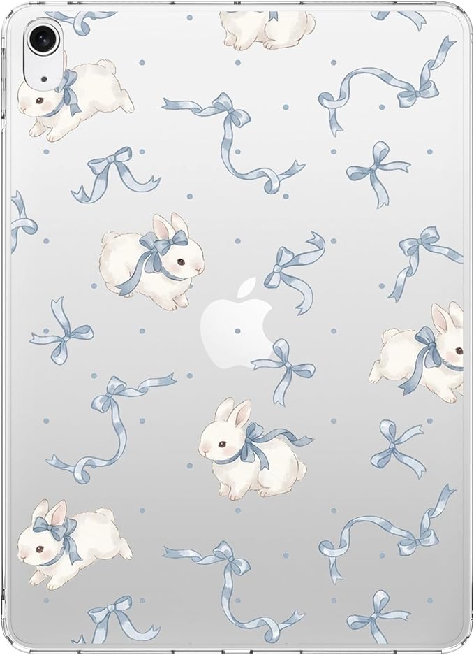 for iPad Pro 13-inch (M4) 2024Aesthetic Bowknot Rabbit Crystal Clear CaseSlim Lightweight Anti-Scratch Soft TPU Bumper Hard Acrylic Back Cover for Women