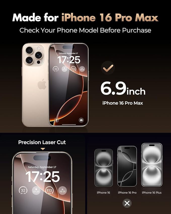 UNBREAKcable 3-Pack for iPhone 16 Pro Max Screen Protector 9H+ Tempered Glass [Easy Installation Frame + Auto Dust-Elimination] [Bubble-Free Shatterproof HD Clear 99.99%] [1:1 Full Coverage]