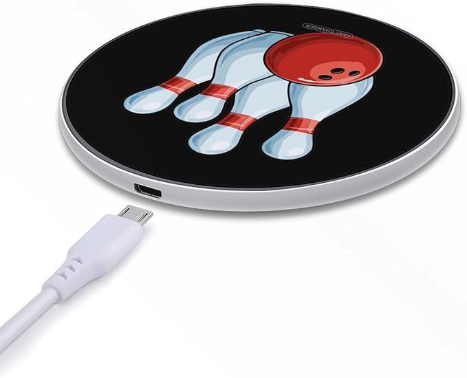 Bowling Pins Ball Fast Portable Charger 10W Funny Graphic Phone Charging Pad with USB Cable