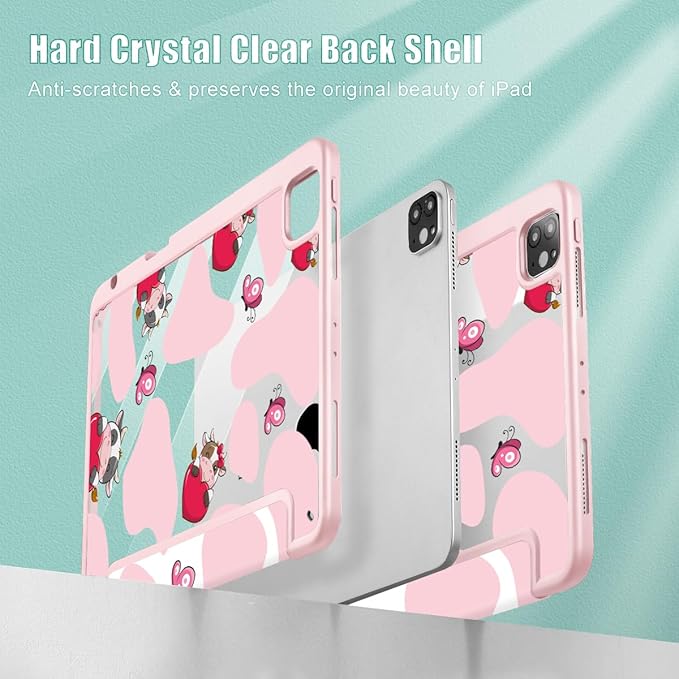 Mektron Case for iPad Pro 11 inch (4th 3rd 2nd &amp 1st Gen) 2022 2021 2020 2018 Buit in Pencil Holder with Shockproof Cover Clear Shell + Auto Wake/Sleep Butterfly Cow