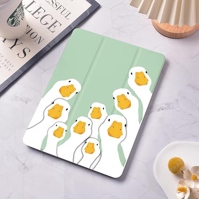 Funny Goose Case for iPad (A16) 11th Generation 2025 11 Inch/iPad 10th Generation 2022 10.9 Inch with Pencil Holder Trifold Stand Green Leather Girly Cover Clear Back Shell Auto Wake/Sleep