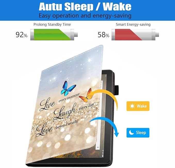 Case for All-New Kindle Fire HD 10/Fire HD 10 Plus Tablet 10.1 inch (11th Generation 2021 Released) - Inspirational Quote Live Laugh Love Design Slim PU Leather Cover with Auto Sleep Wake