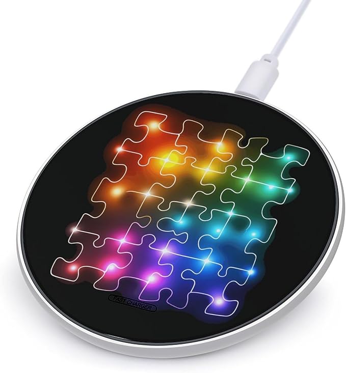 Puzzle Autism Neon Lights Phone Charger Magnetic Charging Pad Anti-Slip with USB Cable