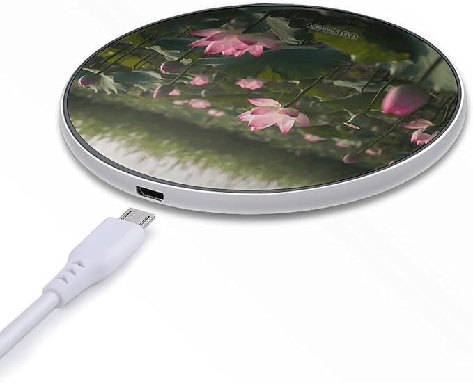 Flower in Water Images Wireless Charger Fast Wireless Charging Pad with USB Cable 10W Anti-Slip Magnetic Wireless Charger Portable Slim Charger Puck Travel Charging Station
