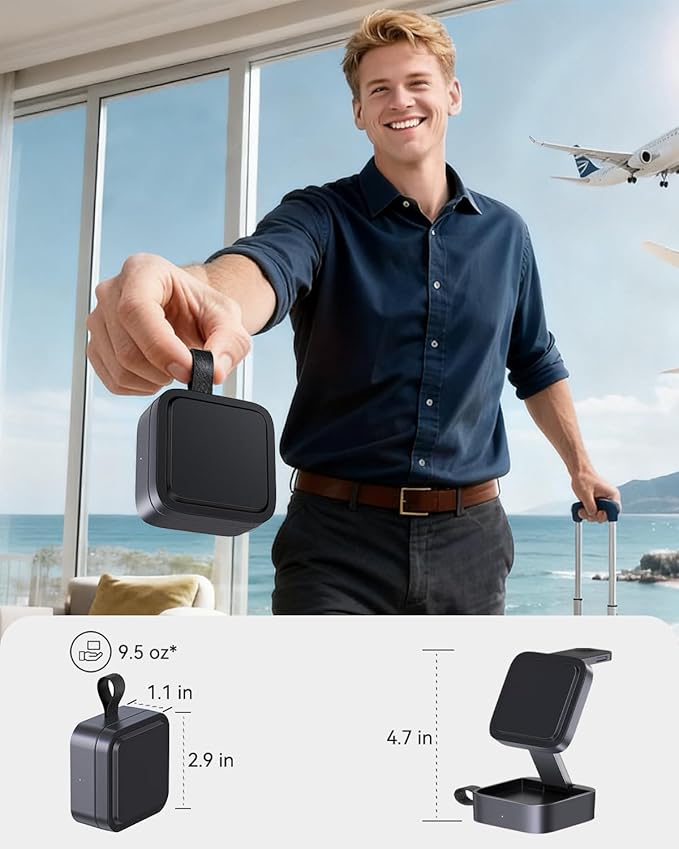 3 in 1 Wireless Charging Station for Apple Devices Magnetic Foldable Travel Fast Charger Stand Compatible with MagSafe for iPhone Air/17/16/15/14/13/12 Series Apple Watch &amp AirPods Pro/4/3/2-Bla