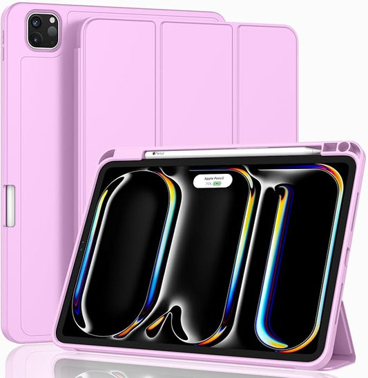 ZryXal New iPad Pro 13 Inch Case (M5) 2025 / (M4) 2024 with Pencil Holder Smart iPad Case [Support Pencil Pro and Pencil (USB-C)] Support Touch ID and Auto Wake/Sleep (Pastel Violet)