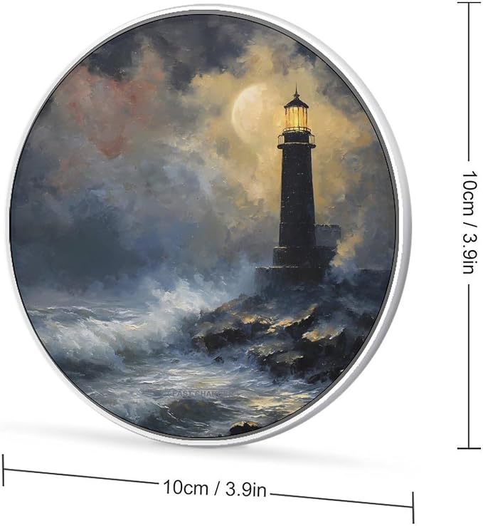 Night Lighthouse Waves Moon Fast Portable Charger 10W Funny Graphic Phone Charging Pad with USB Cable