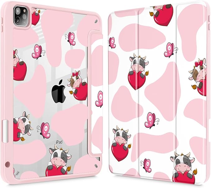 Mektron Case for iPad Pro 11 inch (4th 3rd 2nd &amp 1st Gen) 2022 2021 2020 2018 Buit in Pencil Holder with Shockproof Cover Clear Shell + Auto Wake/Sleep Butterfly Cow