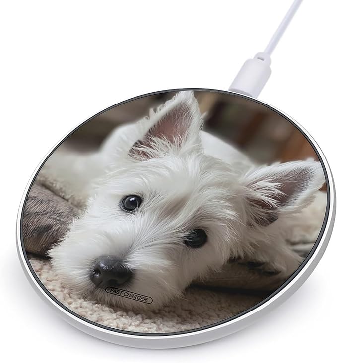 Westie Puppy Dog Fast Portable Charger 10W Funny Graphic Phone Charging Pad with USB Cable