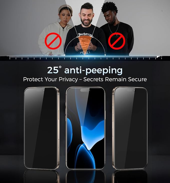 MAGIC JOHN 3rd Gen Upgraded for iPhone 16ProMax Privacy Screen Protector 6.9 Inch25°Anti-Spy ScreenShockproof Tempered GlassAuto Dust-RemovalBubble FreeEasy Installation2 Pack