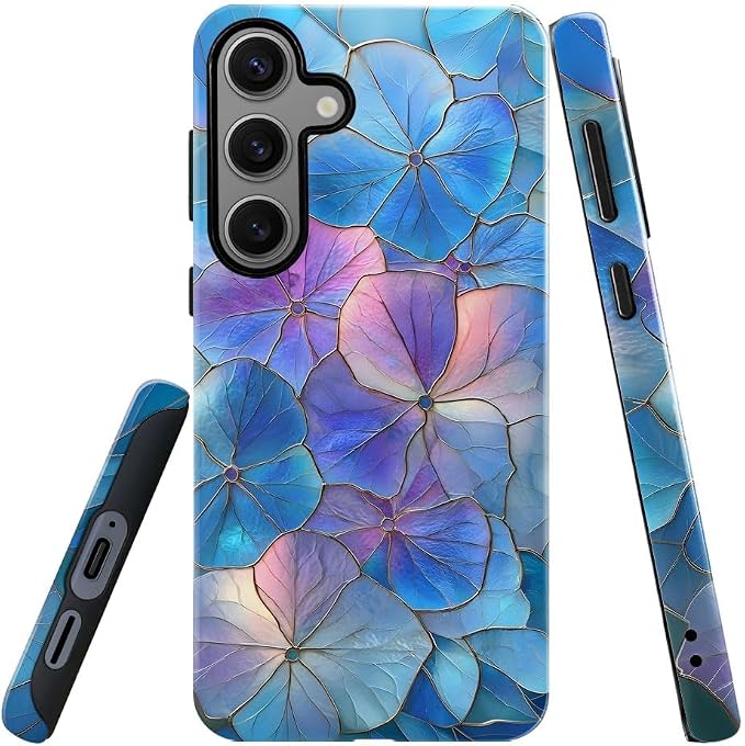 Blue Hydrangea Floral Stained Glass Aesthetic