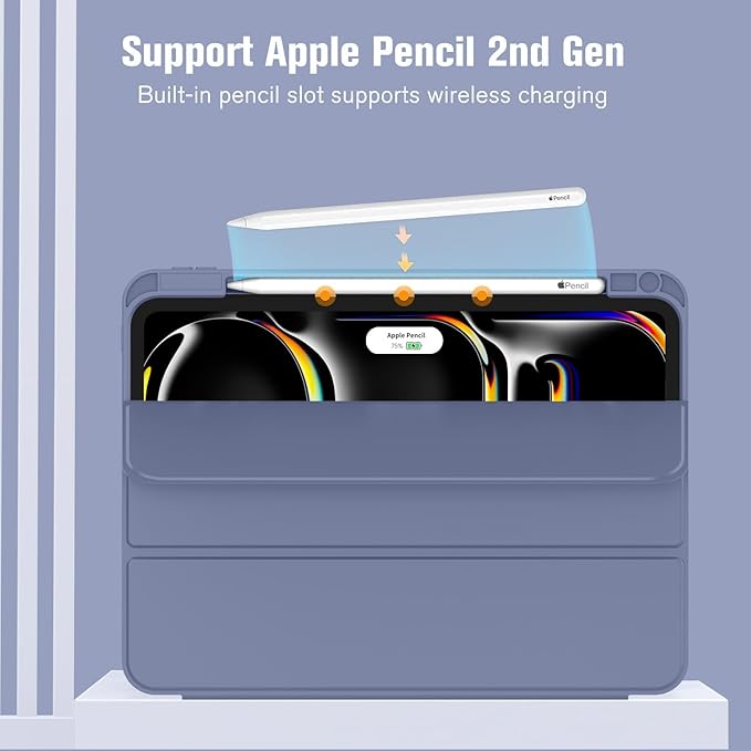 ZryXal New iPad Pro 13 Inch Case (M5) 2025 / (M4) 2024 with Pencil Holder Smart iPad Case [Support Pencil Pro and Pencil (USB-C)] Support Touch ID and Auto Wake/Sleep (New Lavender)