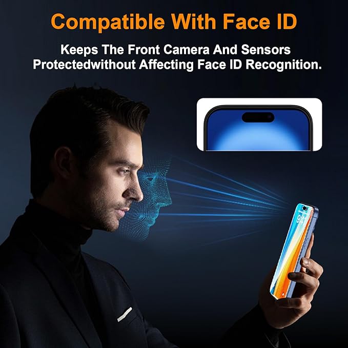 OneFish 2 Pack Privacy Screen Protector for iPhone 15Plus/16Plus - 4-Way 360° Anti-Spy Tempered Glass 9H Hardness 3D Curved Edges Case-Friendly &amp Easy Installation